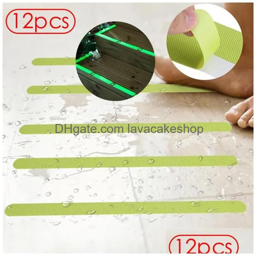 Banyo Paspasları 12 PCS Banyo Küvet Glow Anti Slip Bant Güvenlik Zemin Yapıştırıcı Çıkartma Pegatinas Antideslizantes Banera W Bırak Teslimat DHOHV