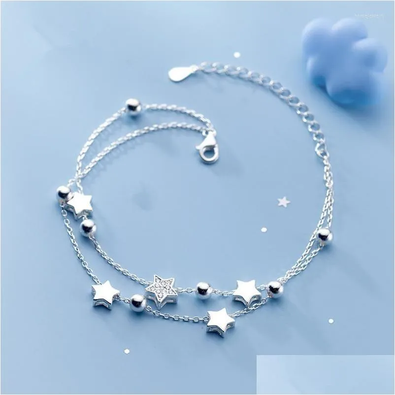 Braccialetti di collegamento a catena Moda Doppio strato Trasparente Zircone Stella Rotonda Perlina Braccialetto di fascino Braccialetto per le donne Elegante regalo di gioielli Pseras D Dhr7D