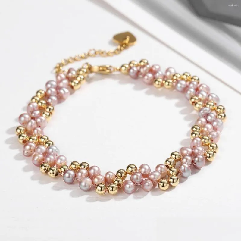 Braccialetto di perline Mydiy Bracciale multistrato riempito in oro rosa 45 mm Perla ovale d'acqua dolce naturale Twisted Fashion Women Bangle Jewelry Dro Dhx96