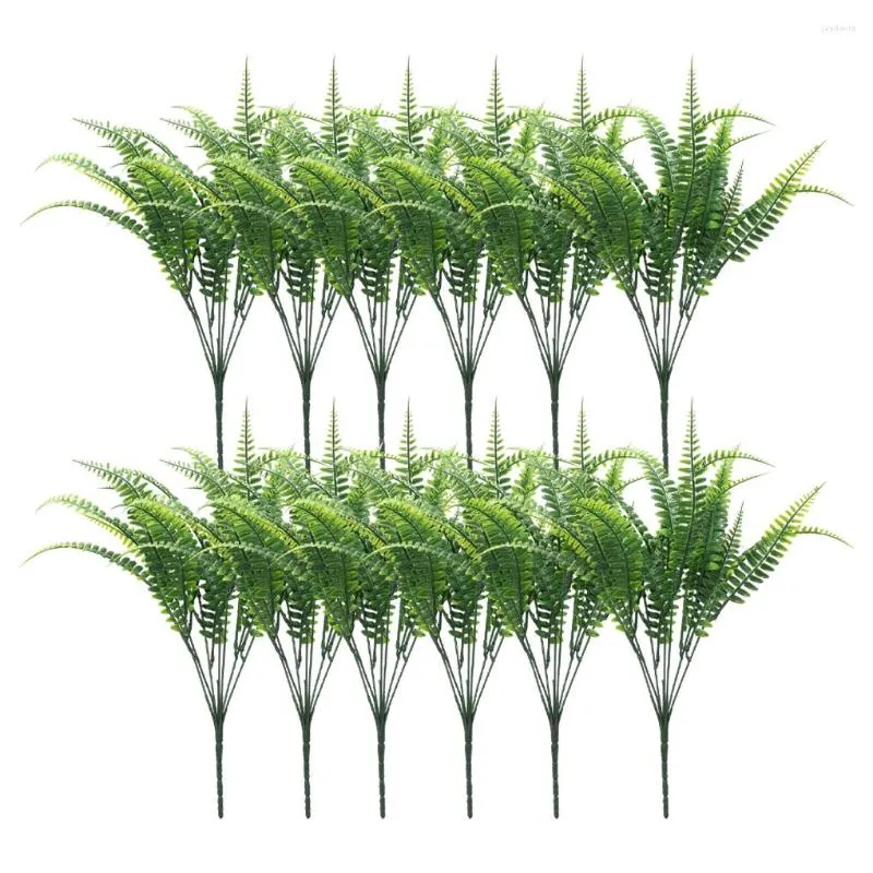 Декоративные цветы 12 штук искусственной растение поддельный лист открытый внутренний крытый 7 ветвей папоротник для оконного плантатора патио