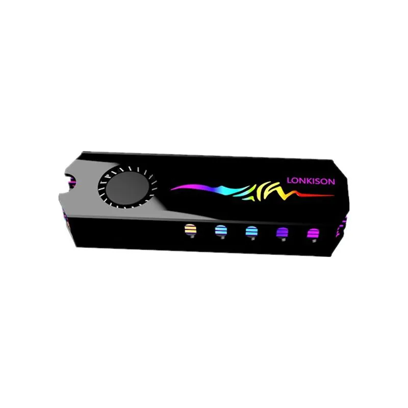 Refroidissement SSD Radiateur Turbine ventilateur La dissipation thermique est un verre trempé en alliage en aluminium pour M.2 2280 SSD 12V RGB 4pin / 5V Argb 3pin Aura Sync