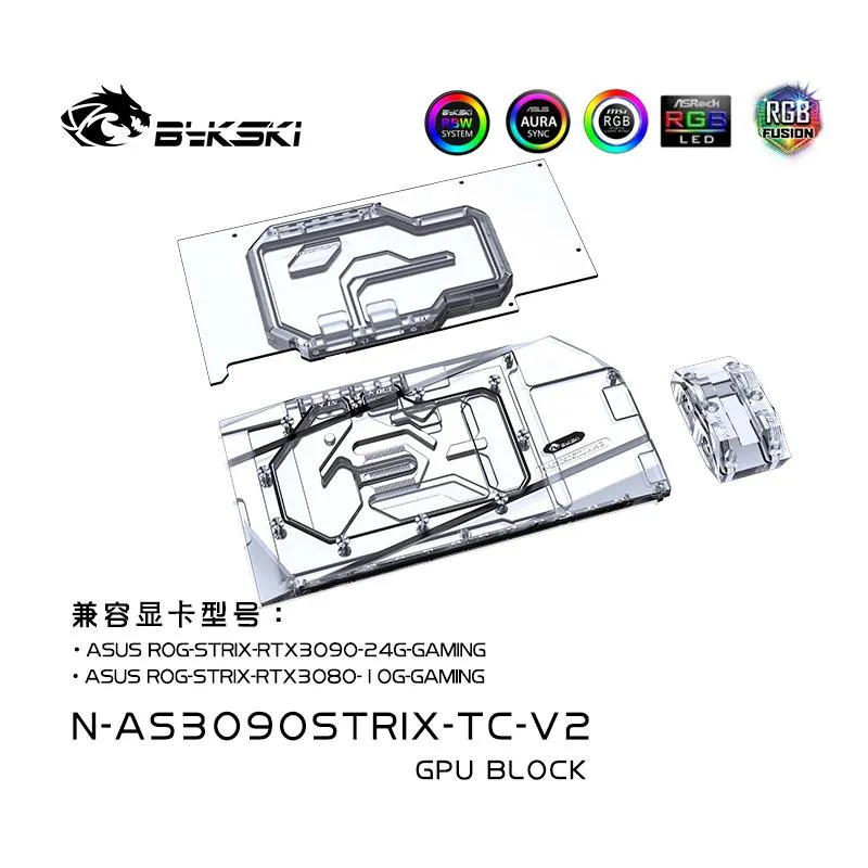 Koeling Bykski Waterblokgebruik voor ASUS ROG STRIX RTX3080 / 3090 Gaming GPU -kaart / Copper Radiator / Active Backplate RGB ArgB Aura