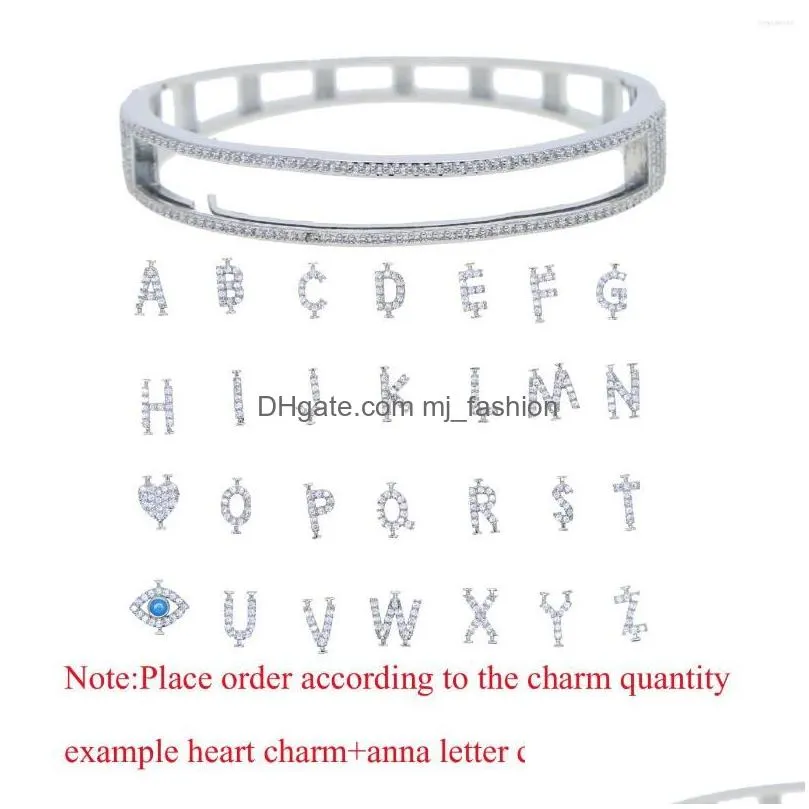 charm bracelets drop ship iced out name bracelet with cz paved 26 initial diy letter slider alphabet personalized bangle jewelry