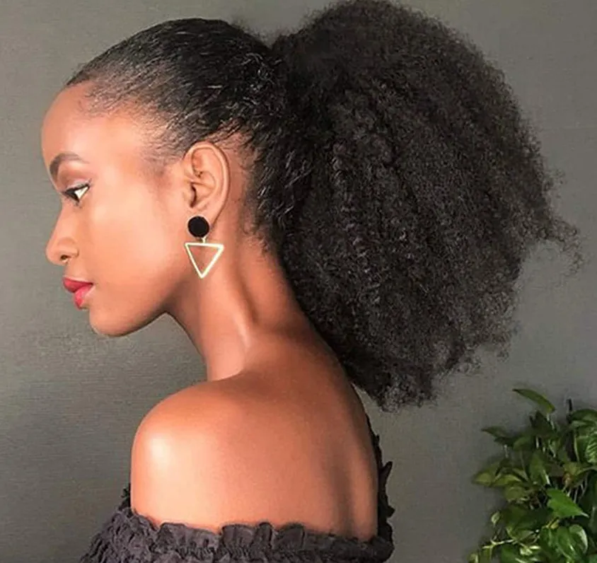 Natural Black Afro Puff 4c Kinky Curly Drawstring Ponytail
