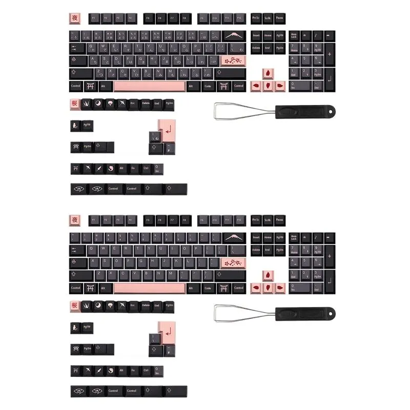 Aksesuarlar 136 GMKKEY PBT KEYAPLARI DZ60/RK61/64/GK61/68/75/87/980/104/108 Mekanik Klavye için Japon/İngilizce Gece Sakuras