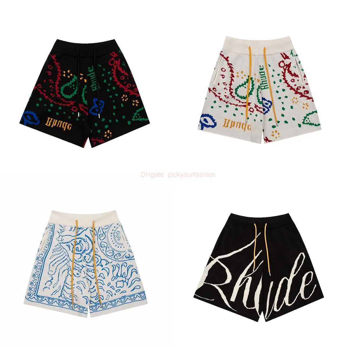 Designer Short Fashion Casual Vêtements Shorts de plage 2023 Nouveau Rhude tricoté fleur de cajou lettre jacquard haute qualité lâche mode shorts décontractés pour hommes femmes Jogg