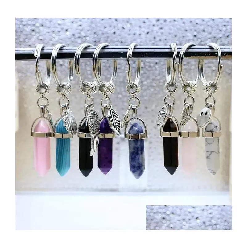 Key Rings Natural Stone Chains Keyring Fashionhouder Boho Jewelry Car Keychain 8 Stlye kleuren voor mannen vrouwen drop levering Dh42n