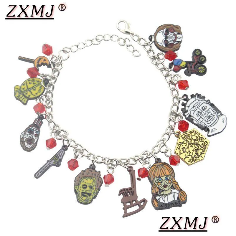 Cadena Zxmj Jason Voorhees Pulsera Película de terror Viernes negro Figura de dibujos animados Pulseras Encanto Vintage Para Halloween Joyería Regalos Gota Dhnr1