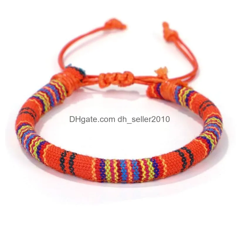 Perlé Strand Bracelet Ethnique Colorf Coton Corde Tissé À La Main Irregar Géométrique Fleur Motif À La Mode Bijoux Drop Delivery Bracelets Dhqo7