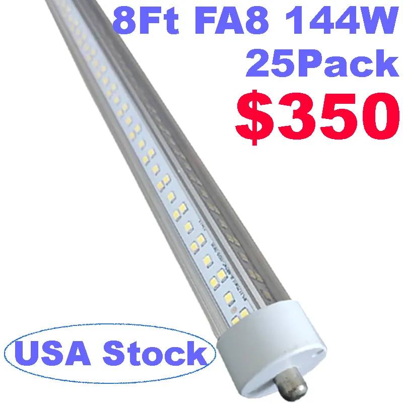 Single Pin T8 144W LED Tube Light Bulb 8FT Double Row LEDs,FA8 Base Led Shop Lights 250W Fluorescent Lamp Replacement Dual-Ended Power, Cool White 6000K crestech