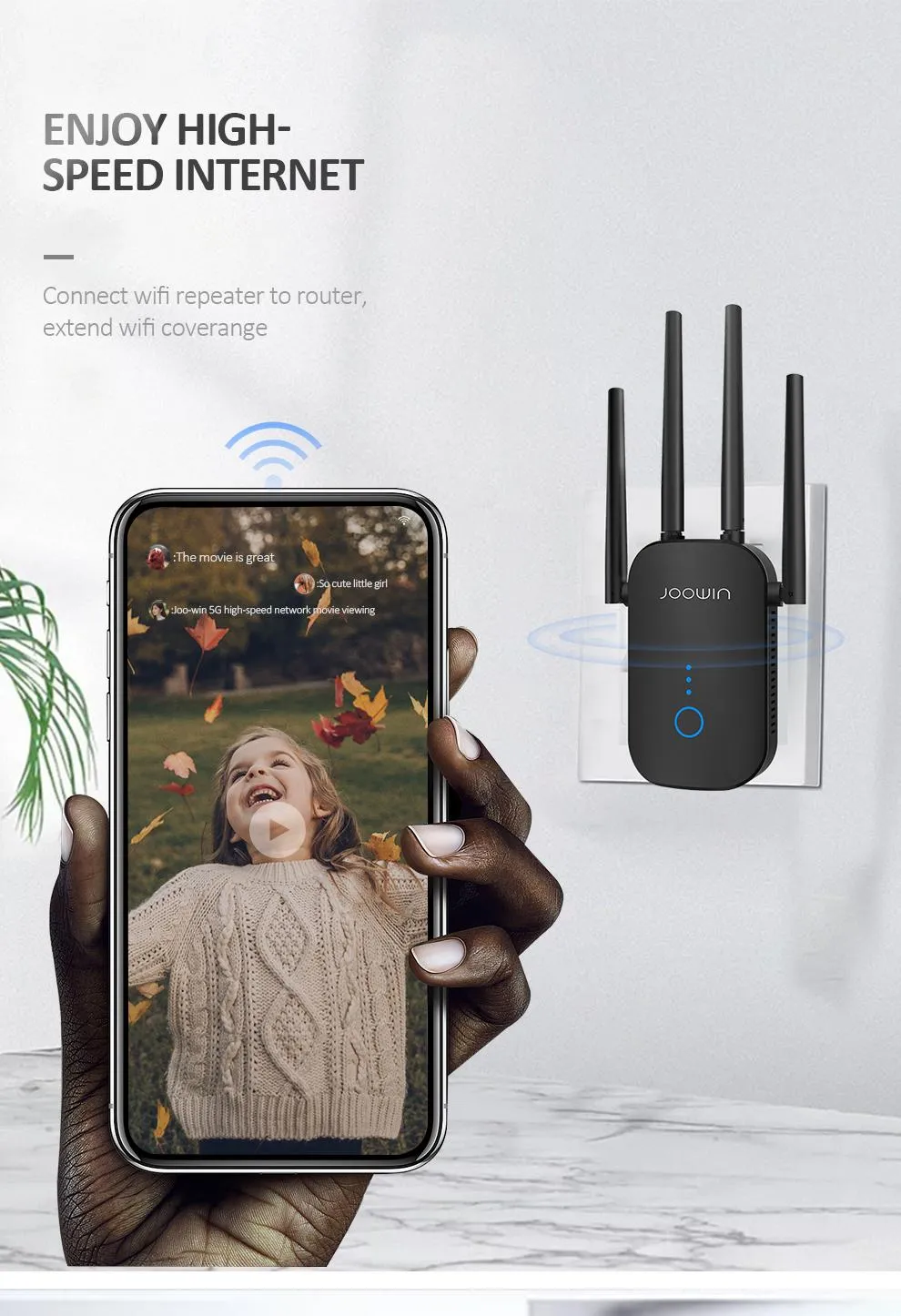 Répéteur WiFi sans fil 5G 1200Mbps, répéteur de Signal WiFi 2.4G 5.8G,  extension Wi-Fi double bande, amplificateur de réseau à 6 antennes, routeur