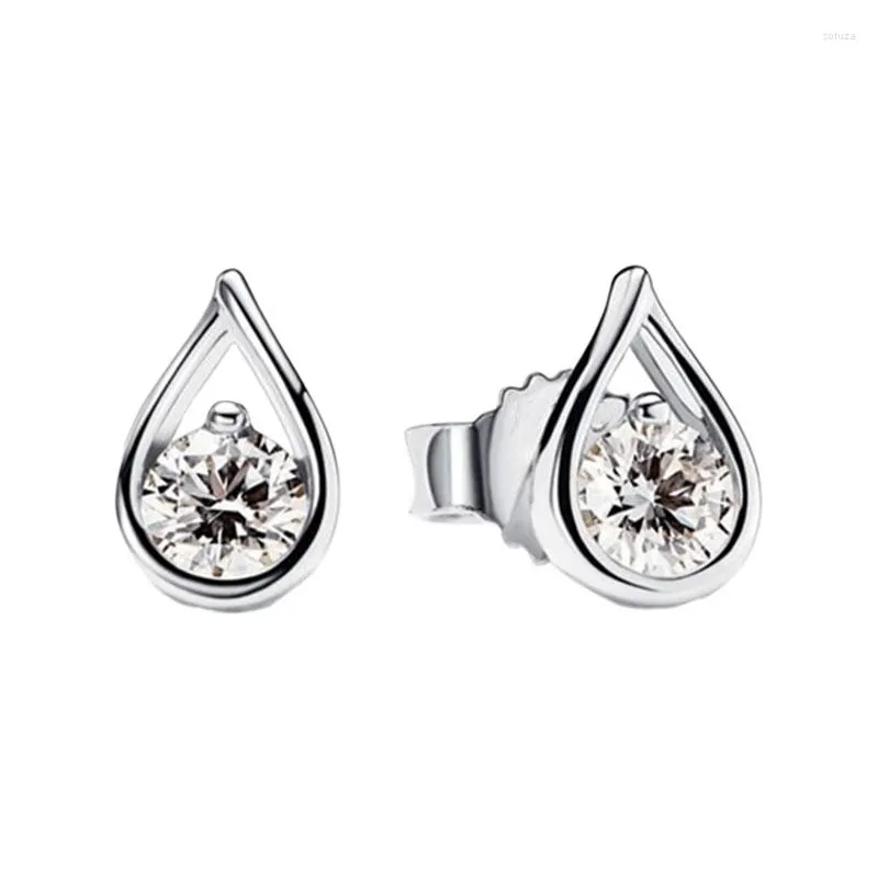 Boucles d'oreilles goutte d'eau brillance oreille Piercing pour femmes 925 bijoux en argent Sterling réglage de Tension rond clair Zircon pierres