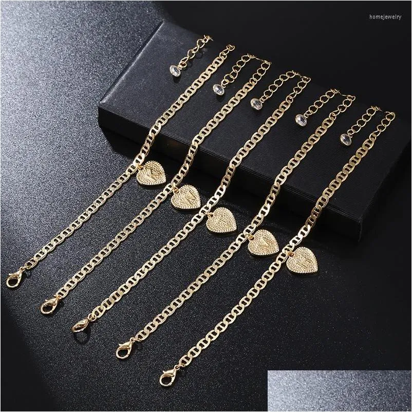 Chain Link Bracelets 26 Alphabet Golden Heart Woman Anklet Bracelet Fl Name Sandy Beach Fashion Foot Ring Female Jewelry Accessories Dhhmr