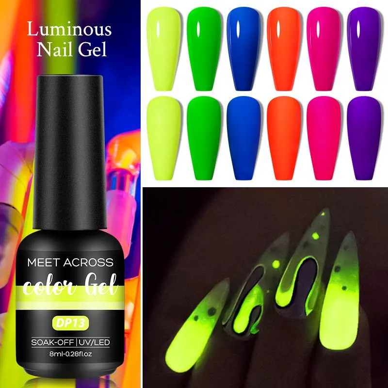 Gel per unghie MEET ACROSS 8ml Smalto luminoso Ibrido Semi permanente Soak Off Smalto Vernici UV Si illuminano al buio