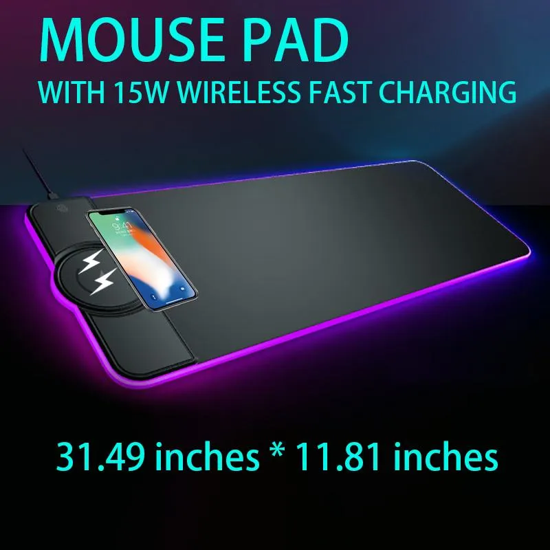 Rests 15W Wireless Charging RGB Luminous Mouse Pad Charger for QI Phone XXL Gaming Mousepad Desktop PC Laptop Computer Plate Mat Desks