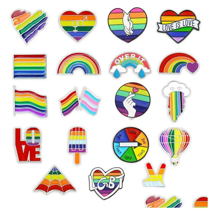 Autres fournitures de fête festive Lgbt Art arc-en-ciel épingles en émail personnalisées drapeau amour coeur broches sac chemise épinglette nuages oui geste B Dhryk