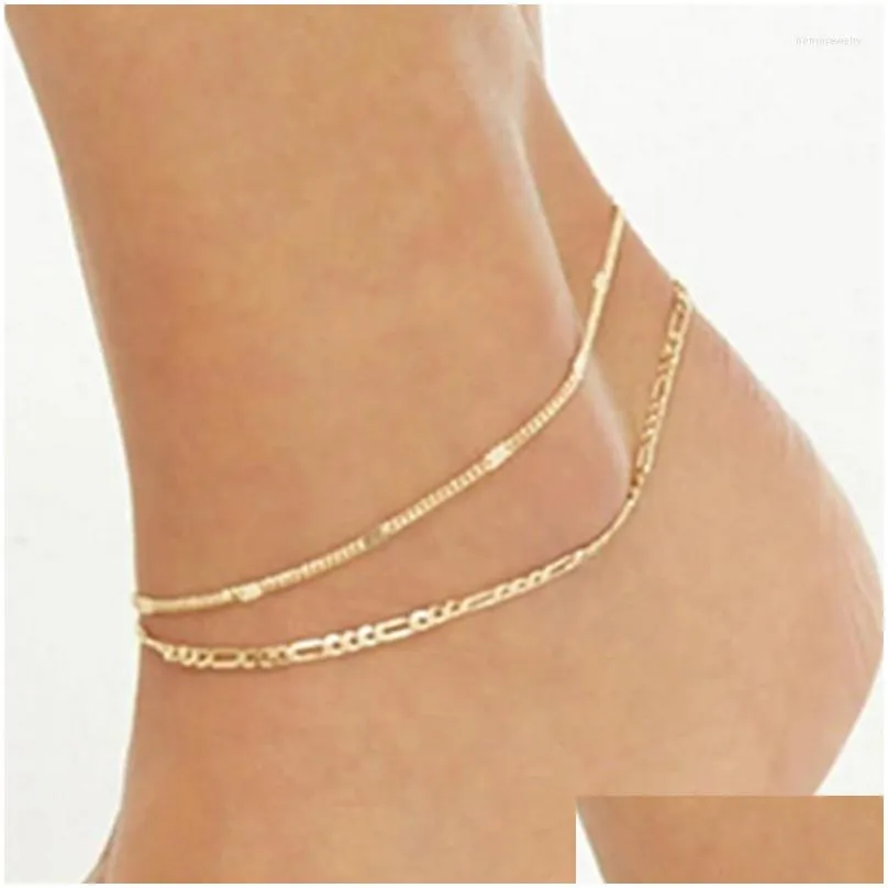 Anklets 2022 المصمم الأصلي 2 طبقة معدنية شخصية Anklet Bohemian Trend Foot Jewelry Factory Wholesale Drop Droper