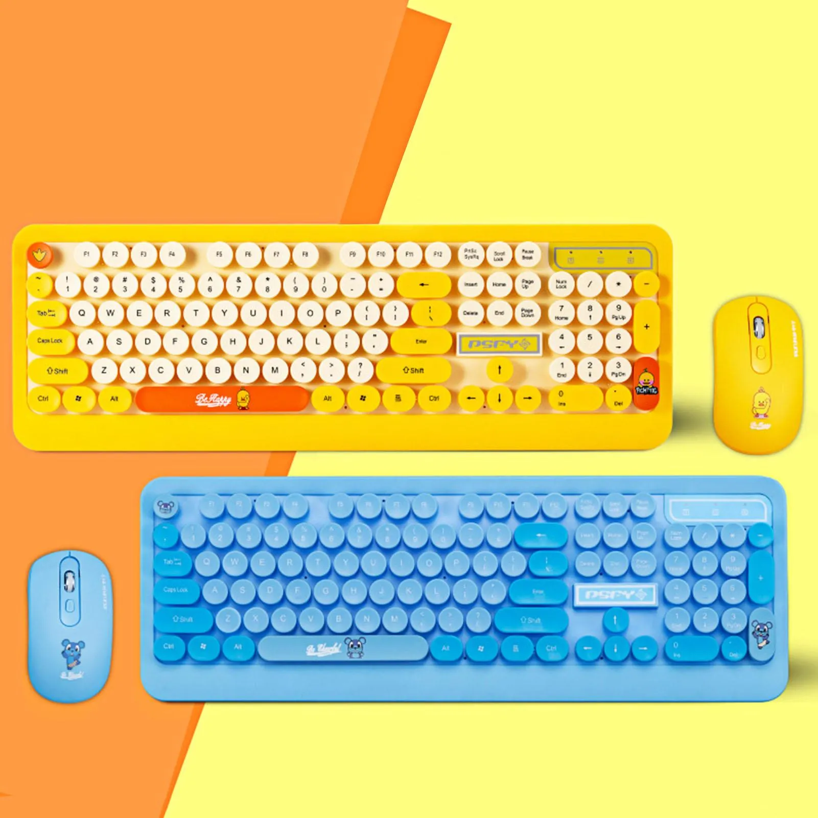 Combos K68 bluetoothcompatible Game Keyboard And Mouse Wireless Combination 2.4GHz Kit Set 104key Cartoon Cute Retro Round Waterproof