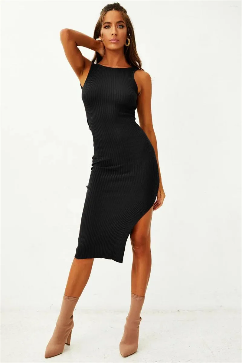 ワークドレスファッション2023ブラックベージュホワイトブルーカットアウト膝の長さの包帯女性デザイナーノースリーブクラブパーティーフローラルドレス