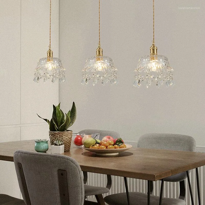 Hängslampor franska retro romantisk blommig glas metall led lampa hem dekoration modern matbord sovrum kök