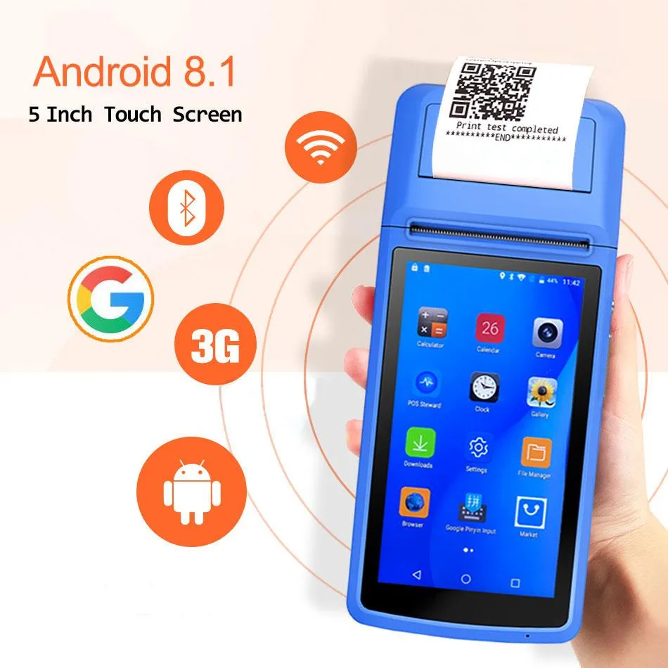 Terminale POS portatile PDA PDA Android 8.1 con codice a barre della stampante per ricevuta termica Bluetooth Sanner 3G WiFi Mobile Order POS Terminal