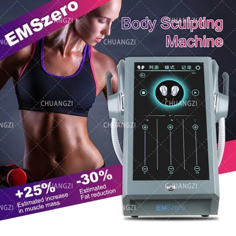 Nyaste högintensiva elektromagnetiska muskeltränare Tesla Muscle Building Two Handtag Emszero Sculpting Portable Machine