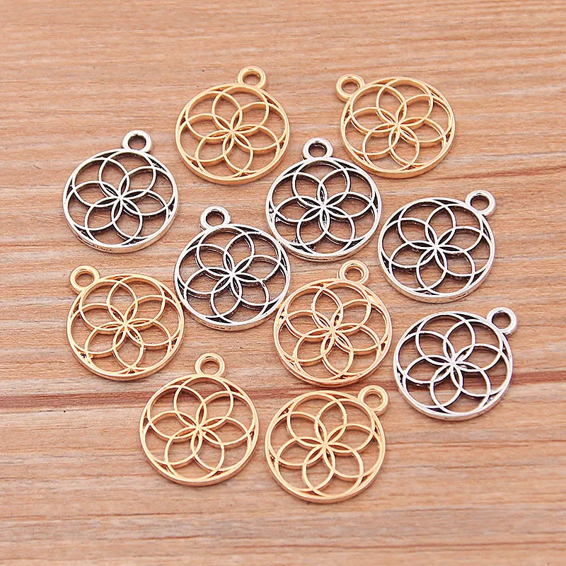 50 PCS 13*16mm 2 Couleur Ronde Kaléidoscope Fleur Charmes Plante Pendentifs À La Main Décoration Vintage Pour DIY Bijoux Faire Des Résultats