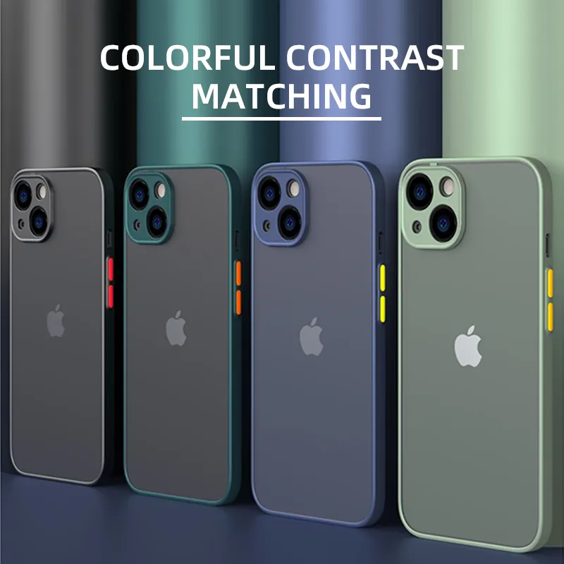 Antichoc Armure Matte Case Pour iPhone 14 13 12 11 Pro Max XR XS X 7 8 Plus SE Mini Luxe Silicone Bumper Clear Hard PC Cover Capa