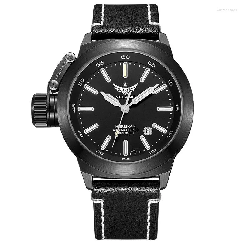 Armbandsur Yelang V1022 T100 Tritium Luminous Army Military Mens Automatic Mechanical Wrist Watch With ETA 2824-2 Movement-Black