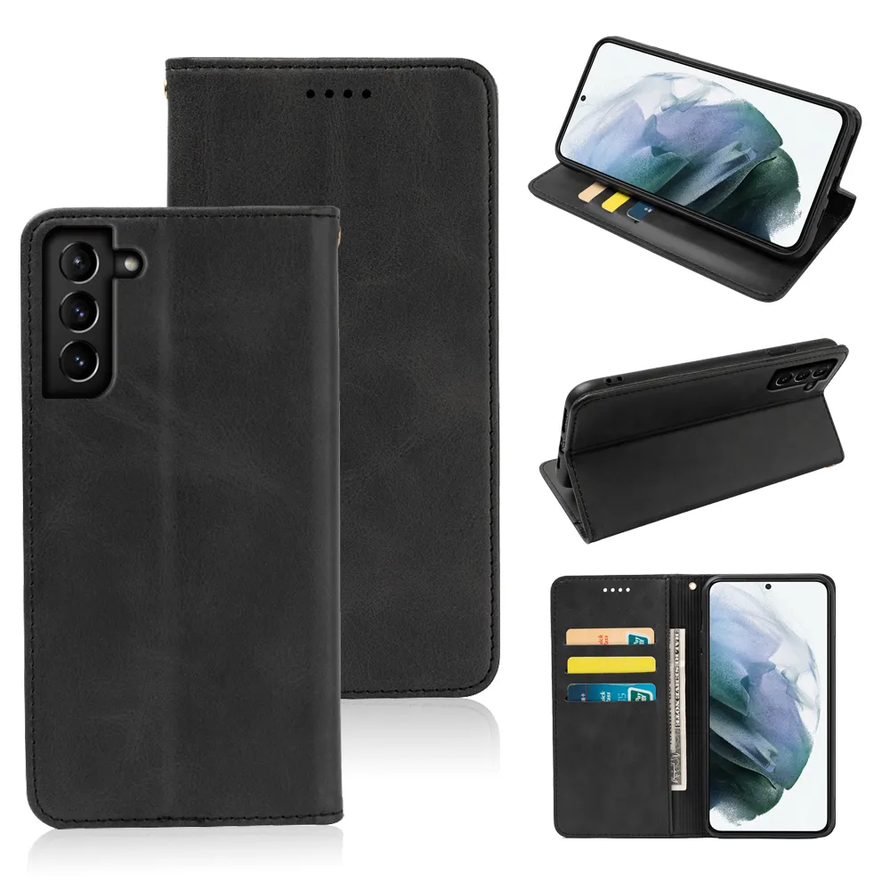 Lädertelefonfodral för Samsung Galaxy S21 A24 A34 A04E F04 M04 A14 4G 5G A04 A13 A04S A23 Flip Cover Plånbokskinn med korthållare