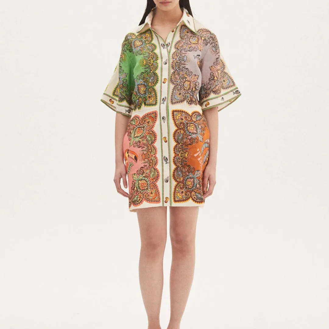 chinese dress ladies Cream Floral Collar Linen-Blend Lillian Mini Dress main image 1