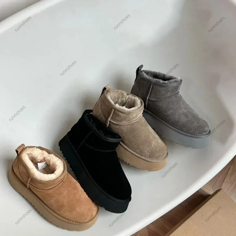 Botas de invierno Ultra Mini para mujer, botas de plataforma australianas de diseñador para hombre, botines cálidos de cuero Real con piel de tobillo, zapato lujoso EU35-44