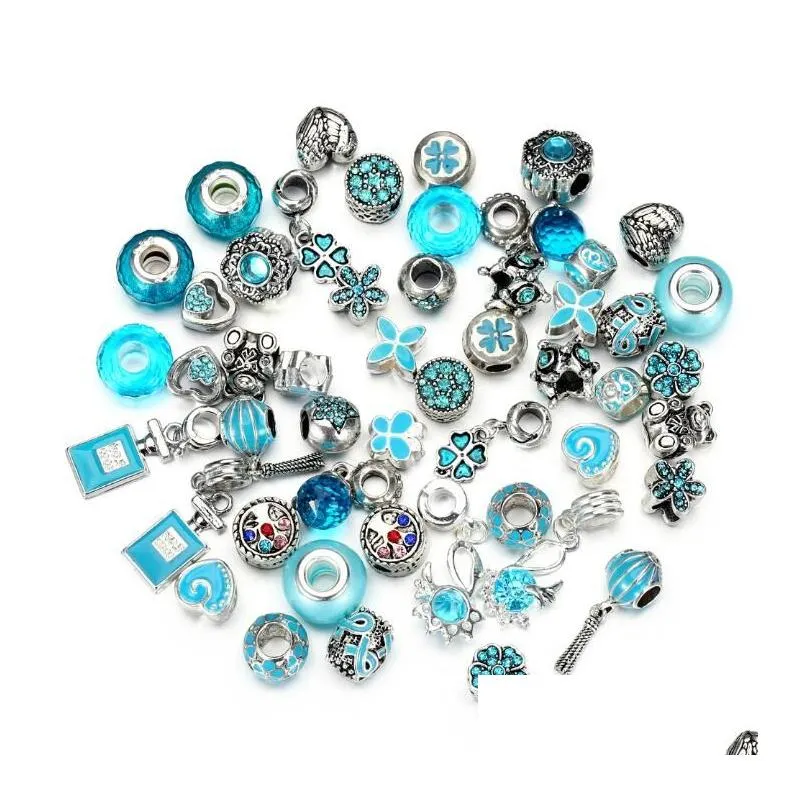 Charms 50Pcs/Lot Crystal Glass Alloy Large Hole Beaded Fit For Bracelets Necklaces Diy Jewelry 10 Colors Drop Delivery Findings Compo Dhcdr