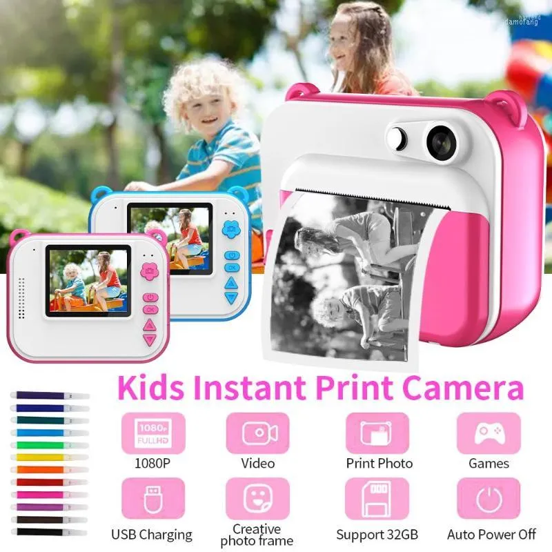 Cámaras digitales Juguete para niños Cámara de impresión instantánea Mini con grabación de video HD 1080P Papel térmico Po Regalo de cumpleaños Niños Niñas