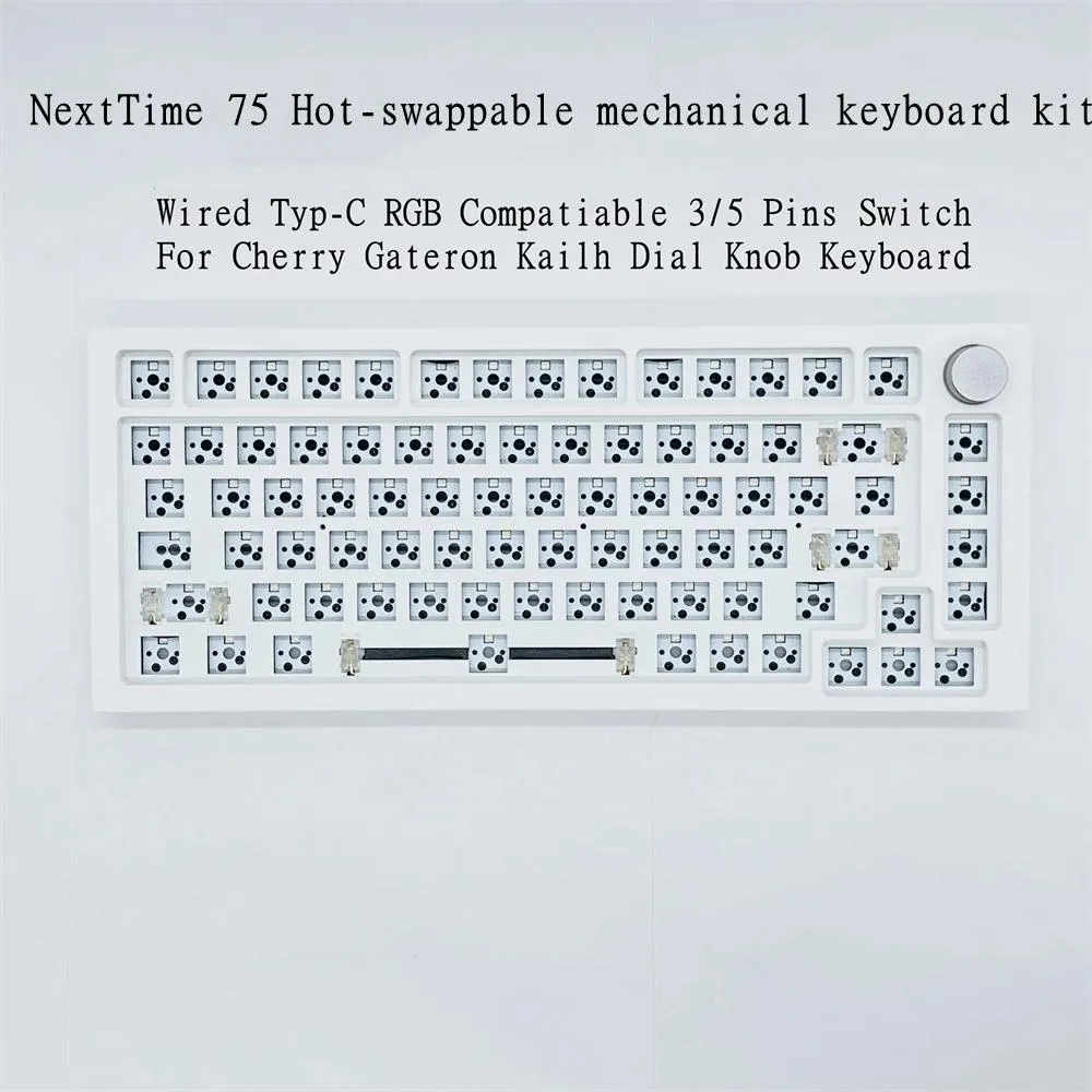 Combos NextTime 75 Hot Swap Mechanical Keyboard Kit Wired TypeC RGB Compatiable 3/5 Pins Switch For Gateron Kailh Dial Knob Keyboard