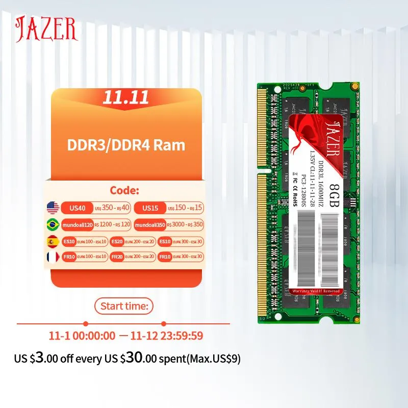 Rams Jazer Memoria RAM DDR4 4 GB 8 GB 16 GB RAM DDR3 1600 MHz Laptop Sodimm Speicher mit 2666 MHz New Dimm Rams