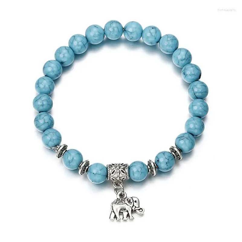 Chain Link Bracelets Retro National Style Elephant Animal Bracelet Creative Blue Natural Stone Round Beads Fashion Women Jewelry Acc Dhany