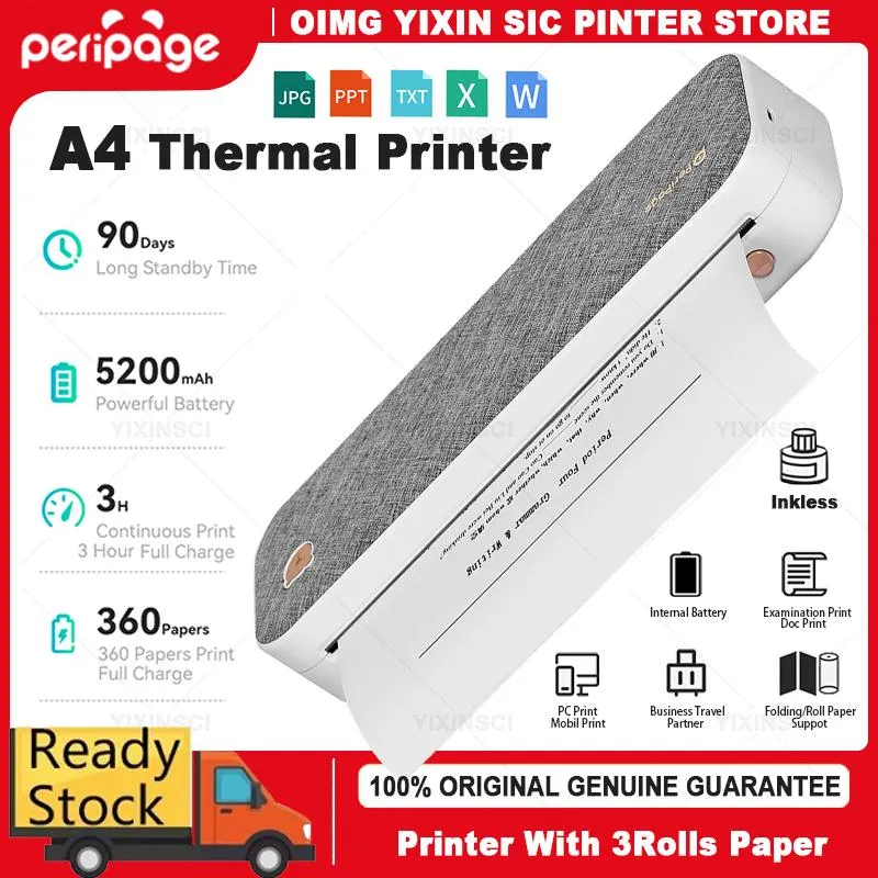 Stampanti PERIPAGE A4 carta stampante Mini inchiostro senza inchiostro Wireless Bluetooth Etichetta Bluetooth Printer Maker per il telefono Office Usa A40