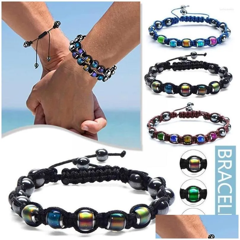 Beaded Strand Mini Thermochromic Bangle Adjustable Men Bracelet Charm Jewelry Temperature Braided Color Women Changed Be K7M1 Drop D Dhmpe