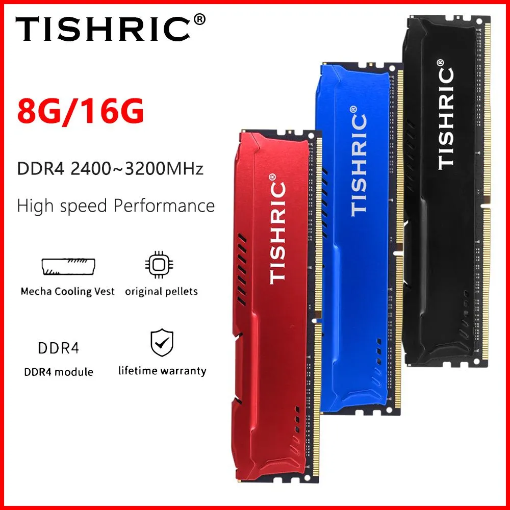 Rams Tishric Ram Memory DDR4 3200 МГц DDR3 8GB 1600 МГц DDR4 16 ГБ ОЗУ RAM 2400 МГц 2666 МГц настольного компьютера память с радиатором