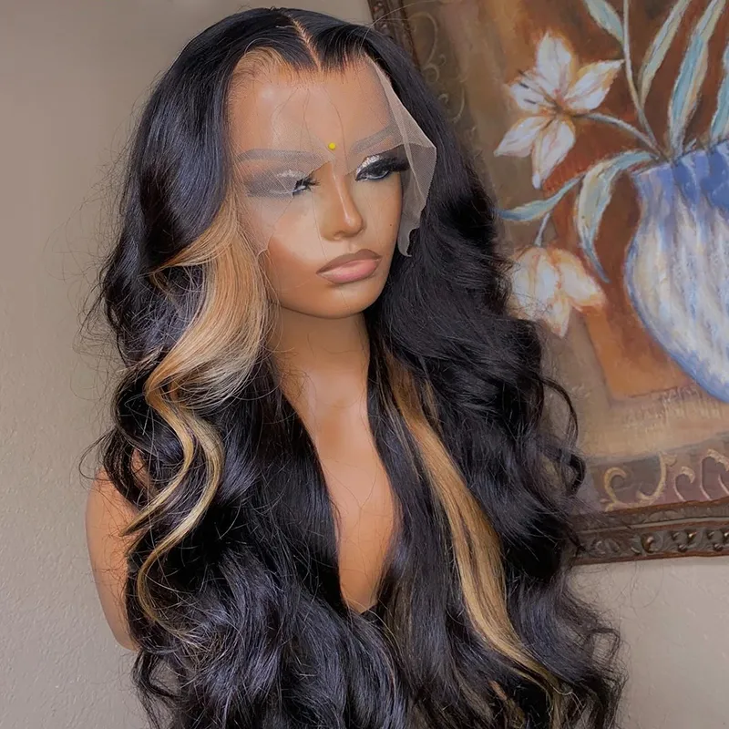 Long Body Wave Highlight Wig For Black Women Honey Blonde Colored  Preplucked Lace Front Wig Synthetic Drag Queen