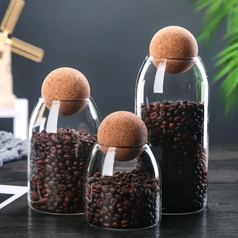 Round ball cork glass sealed jar Tea storage jar Grain storage jar Coffee bean kitchen bottle