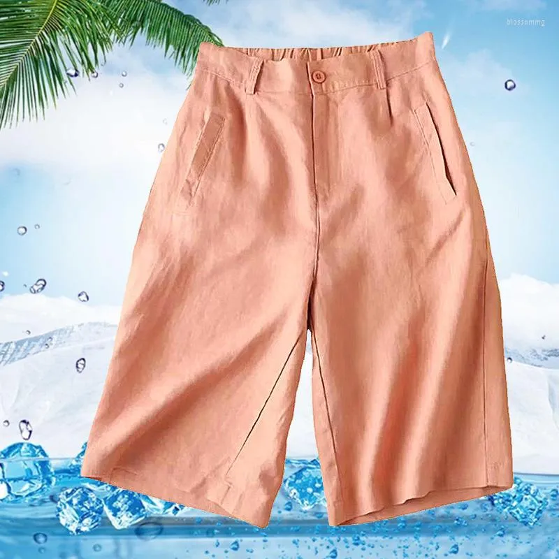 Ladies knee length linen cheap shorts