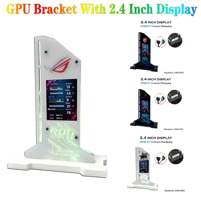 Cooling Vertical GPU Bracket RGB With 2.4 inch Display LED Monitor Screen ROG MSI Video Card Holder For PC Cabinet Decorattion M/B SYNC