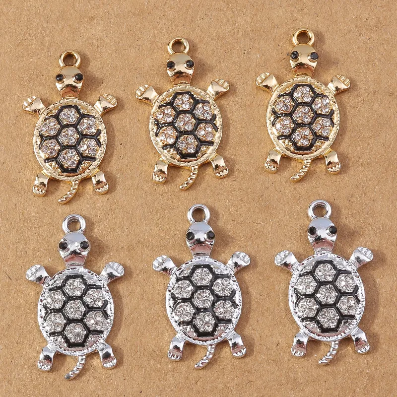 10pcs Cartoon Animal Charms Alloy Crystal Turtle Charms Pendants for Making DIY Drop Earrings Necklaces Crafts Jewelry Findings