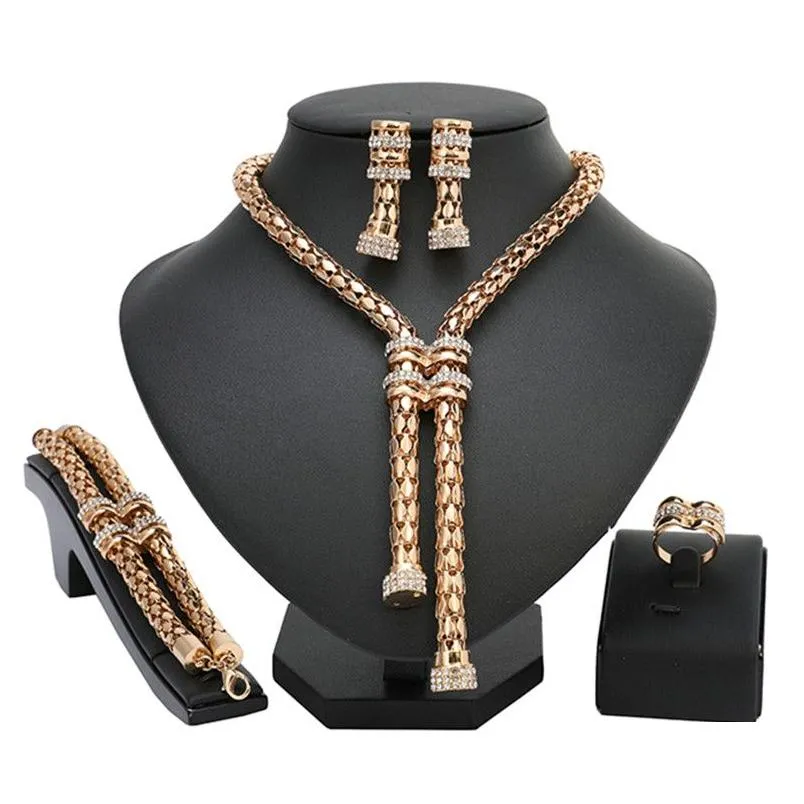 Orecchini Collana Statement Set di gioielli Squisito Dubai Gold Colorf Nigerian Wedding Woman Accessori Set di consegne drop all'ingrosso Dhfht