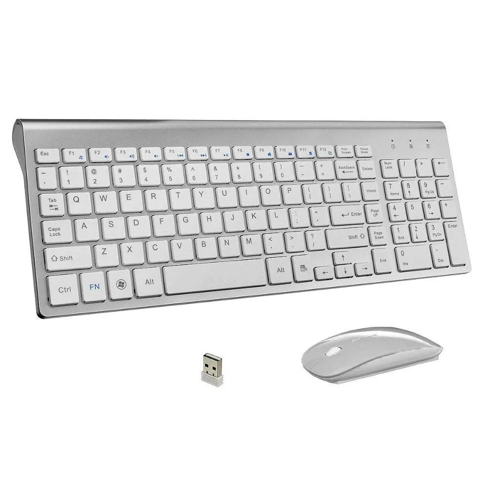 Combo Tastiera e mouse wireless aziendali ultrasottili Combo 102 tasti Tastiera mouse wireless a basso rumore per Mac Pc Win XP/7/10 TV Box