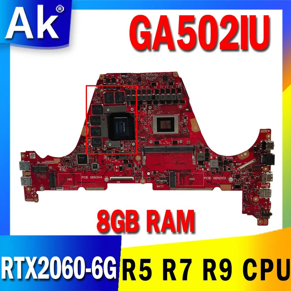 Motherboard GA502IU Laptop Motherboard for ASUS GA502IU GA502I GA502 Notebook Motherboard Mainboard RTX20606G GPU R5 R7 R9 AMD CPU 8GB RAM