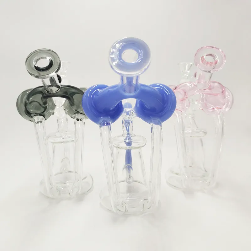 DPGWP054 Tubo de agua de vidrio reciclador de fumar de color de 7 pulgadas bong con tazón de embudo de 14 mm