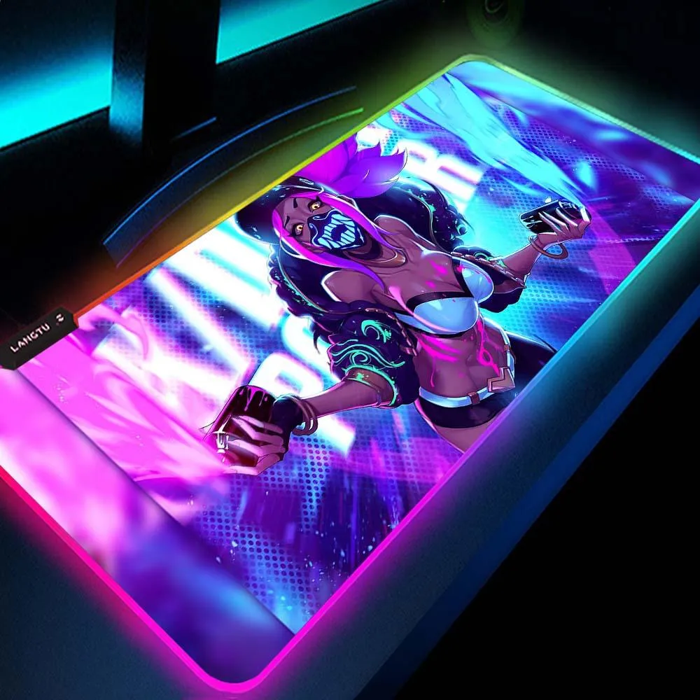 Repose League of Legends Kda Akali tapis de souris tapis de clavier rétro-éclairé tapis de souris lumineux LED accessoires Pc tapis de souris de jeu Xl Rgb grand